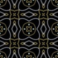 Zippers seamless pattern. Vector ornamental ornate background. Gold and silver textured abstract ornaments with zips