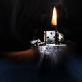 Abstract Zippo lighter closeup with flame Royalty Free Stock Photo
