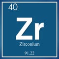 Zirconium chemical element, blue square symbol