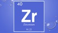 Zirconium chemical element symbol on blue bubble background