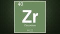 Zirconium chemical element symbol on dark green abstract background