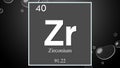 Zirconium chemical element symbol on wide bubble background