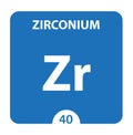 Zirconium Zr chemical element. Zirconium Sign with atomic number. Chemical 40 element of periodic table. Periodic Table of the