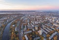 Zirmunai District in Vilnius City, Lithuania. Autumn Leaves Color. Morning Golden Hour Light Royalty Free Stock Photo