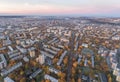 Zirmunai District in Vilnius City, Lithuania. Autumn Leaves Color. Morning Golden Hour Light Royalty Free Stock Photo