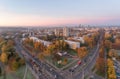 Zirmunai District in Vilnius City, Lithuania. Morning Traffic. Autumn Leaves Color. Morning Golden Hour Light Royalty Free Stock Photo