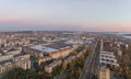 Zirmunai District in Vilnius City, Lithuania. Morning Traffic. Autumn Leaves Color. Morning Golden Hour Light Royalty Free Stock Photo