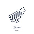 Zither icon from music outline collection. Thin line zither icon isolated on white background