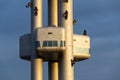 Zizkov television tower transmitter detail during sunset in Prague, Czech Republic Royalty Free Stock Photo