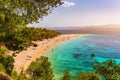 Zlatni Rat (Golden Cape or Golden Horn) famous turquoise beach in Bol town on Brac island, Dalmatia, Croatia. Zlatni Rat sandy Royalty Free Stock Photo