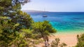 Zlatni Rat (Golden Cape or Golden Horn) famous turquoise beach in Bol town on Brac island, Dalmatia, Croatia. Zlatni Rat sandy Royalty Free Stock Photo