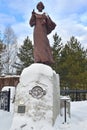 Zlatoust, Chelyabinsk region, Russia, January, 19, 2020. Monument to John Chrysostom on the Red hill in the city of Zlatoust in c