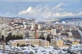 Zlatoust city in winter in cloudy day, Chelyabinsk region, Southern Ural