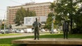 ZLIN, CZECH REPUBLIC, MARCH 26, 2019: Tomas Bata and Jan Antonin Bata sculpture statue bronze public street in Zlin