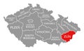 Zlin red highlighted in map of Czech Republic