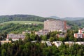 Zlin skyline with segment of southern slopes prefab housing estate, Moravia, Czech Republic