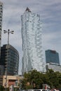 Zlota 44 modern asymmetric tower building in Warsaw, Poland