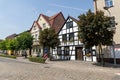 Zlotow, wielkopolskie / Polska - June 11, 2019: The market of a small town in Central Europe. Buildings of old tenement houses in Royalty Free Stock Photo