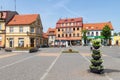 Zlotow, wielkopolskie / Polska - June 11, 2019: The market of a small town in Central Europe. Buildings of old tenement houses in Royalty Free Stock Photo