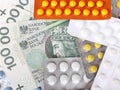 Zloty money bills and pills Royalty Free Stock Photo