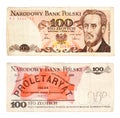 100 Zlotych 1986 Banknote from Poland isolated on white Royalty Free Stock Photo