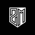 ZM Logo monogram shield geometric black line inside white shield color design