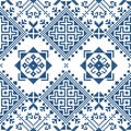 Zmijanjski vez traditional navy blue cross-stitch vector seamless pattern - inspired by the old folk art designs from Bosnia and H
