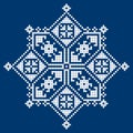 Zmijanski vez Bosnia and Herzegovina cross-stitch style vector design square ornament - traditional folk art design in white on n