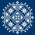 Zmijanski vez Bosnia and Herzegovina cross-stitch style vector design square ornament - traditional folk art design in white on na