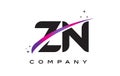 ZN Z N Black Letter Logo Design with Purple Magenta Swoosh