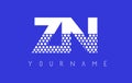 ZN Z N Dotted Letter Logo Design with Blue Background.