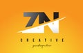 ZN Z N Letter Modern Logo Design with Yellow Background and Swoosh.
