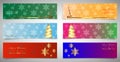 Set of horizontal Christmas banners. Winter theme web banners. New year and Christmas party card elegant gold decoration, isolated