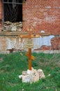 ZNAMENSKOYE / LIPETSK, RUSSIA - MAY 09, 2017: memorial cross to the priest serving in the temple