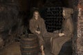 Mannequins in friar clothes in medieval wine cellar in Monastery Loucky klaster in South Moravia region of the Czech Republic