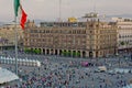 The zocalo in mexico city with the cathedral and giant flag in the centre Royalty Free Stock Photo