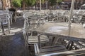 Zocodover Square summer terrace full of tables and chairs, Toledo, Spain
