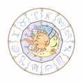 Zodiac. Astrological symbol. Horoscope. The sun and the moon. Astrology. Mystical. Vector