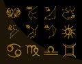 Zodiac astrology horoscope calendar constellation gemini cancer leo virgo icons collection gradient style black