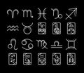 Zodiac astrology horoscope calendar constellation sagittarius taurus leo libra icons collection line style black