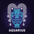 Zodiac astrology horoscope neon sign aquarius linear design. Vector illustration. Elegant line art neon symbol or icon Royalty Free Stock Photo