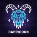 Zodiac astrology horoscope neon sign capricorn linear design. Vector illustration. Elegant line art symbol or icon of Royalty Free Stock Photo