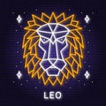 Zodiac astrology horoscope neon sign leo linear design. Vector illustration. Elegant line art symbol or icon of leo Royalty Free Stock Photo