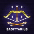 Zodiac astrology horoscope neon sign sagittarius linear design. Vector illustration. Elegant line art symbol or icon of Royalty Free Stock Photo