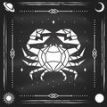 Zodiac astrology horoscope sign Cancer design. Vector illustration. Elegant modern art symbol or icon of Cancer esoteric Royalty Free Stock Photo