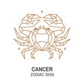 Zodiac astrology horoscope sign Cancer linear design. Vector illustration. Elegant line art symbol or icon of Cancer Royalty Free Stock Photo