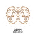 Zodiac astrology horoscope sign Gemini linear design. Vector illustration. Elegant line art symbol or icon of Gemini Royalty Free Stock Photo