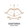 Zodiac astrology horoscope sign sagittarius linear design. Vector illustration. Elegant line art symbol or icon of