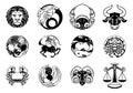 Zodiac astrology horoscope star signs icon set Royalty Free Stock Photo