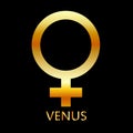 Zodiac and astrology symbol of the planet Venus in gold colors